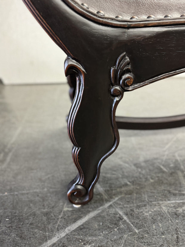 Casa Bonita Peruvian Hand-Carved Wood and Hand-Tooled Leather Turin Leather Bench