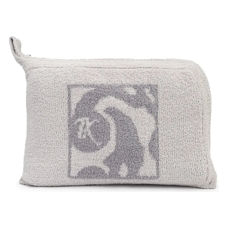 Kashwere Ultra Plush Soapstone and Steel Two Stripe Travel Blanket with Logo Pouch