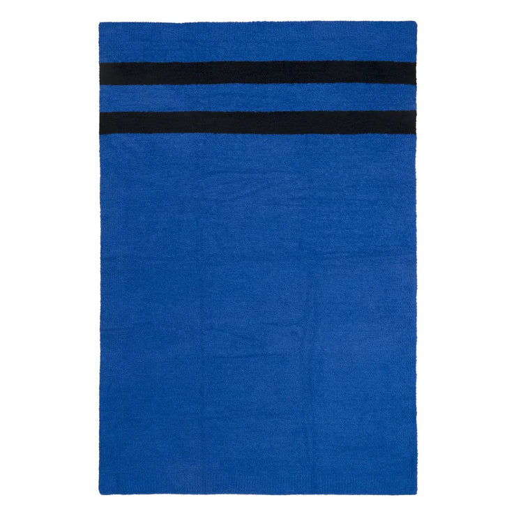 Kashwere Ultra Plush Indigo Blue and Black Two Stripe Travel Blanket with Logo Pouch