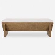 Uttermost Wedged Ivory Faux Sheepskin Cushioned Seat Oak Wood Bench