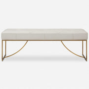 Uttermost Swale Ivory Leather Cushioned Seat Brushed Brass Bench