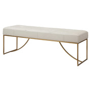 Uttermost Swale Ivory Leather Cushioned Seat Brushed Brass Bench