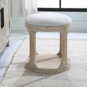 Uttermost Dennen Off White Fabric Cushioned Top Round Wood Bench