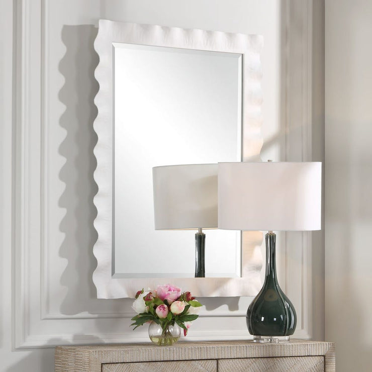 Uttermost Haya Semi-White Glossed Scalloped Mirror