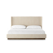 Four Hands Montgomery Channeled Bed ~ Thames Cream Upholstered Performance Fabric King Size Bed
