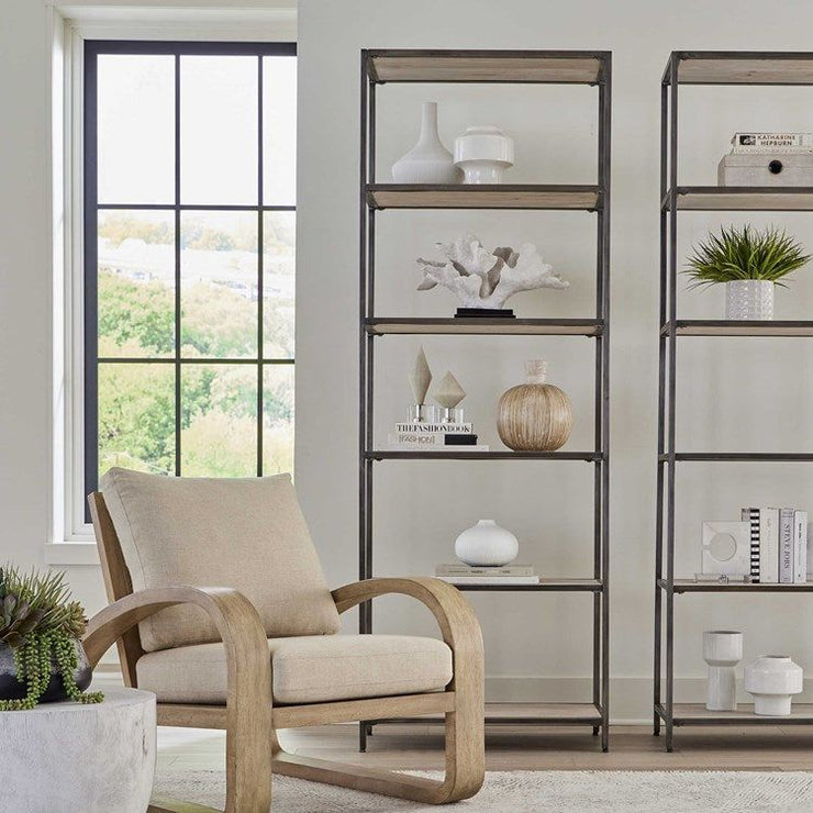 Uttermost Baldwin White Washed Mango Wood Shelves With Gunmetal Iron Frame Etagere Bookcase