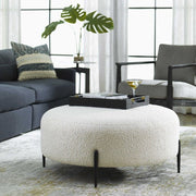 Uttermost Arles White Faux Shearling Large Round Ottoman