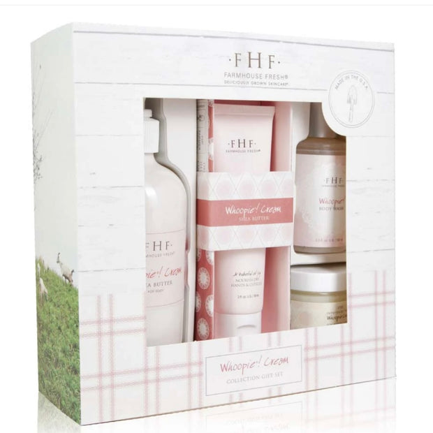 Farmhouse Fresh Whoopie Cream Deluxe Boxed Gift Set ~ Shea Butter Lotion, Hand Cream, Body Wash and Scented Candle
