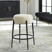 Uttermost Arles White Faux Shearling Seat Counter Stool With Black Metal Base