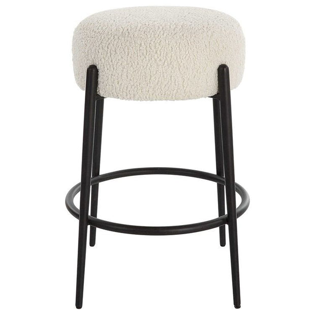 Uttermost Arles White Faux Shearling Seat Counter Stool With Black Metal Base