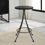 Uttermost Sona Matte Black Wood Seat Counter Stool With Black Iron Base