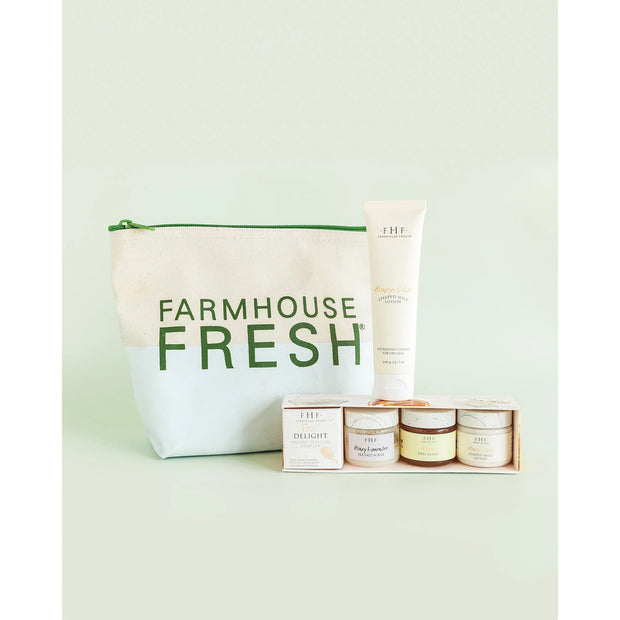 Farmhouse Fresh Velvet Slippers Limited Edition Gift Set ~ Pedi Delight Sampler, Honey Chai Lotion and Cosmetic Bag