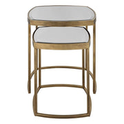 Uttermost Vista Beveled Mirrored Top with Antique Gold Base Set of 2 Nesting Tables