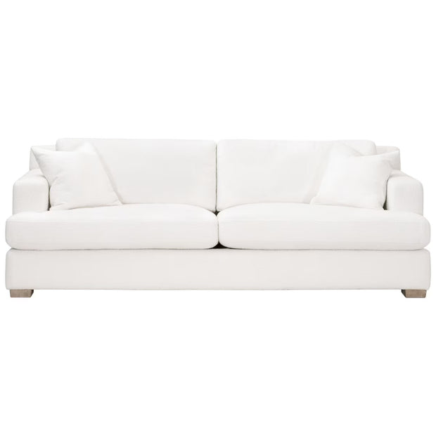 Essentials For Living Dean 92” California Casual Sofa ~ LiveSmart Boucle-Snow, Natural Gray Oak