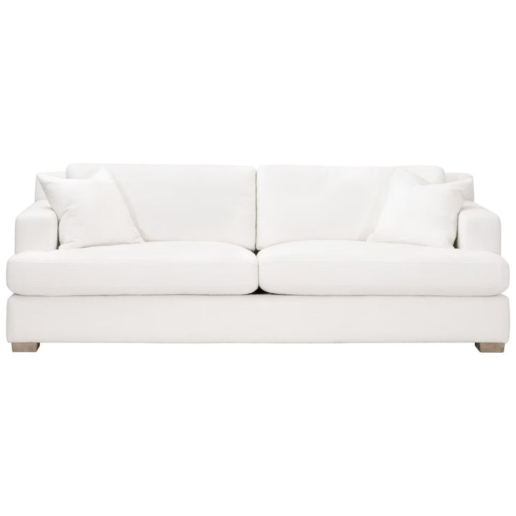Essentials For Living Dean 92” California Casual Sofa ~ LiveSmart Boucle-Snow, Natural Gray Oak