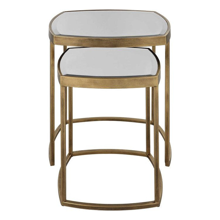 Uttermost Vista Beveled Mirrored Top with Antique Gold Base Set of 2 Nesting Tables