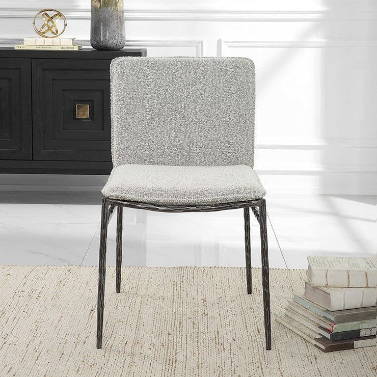 Uttermost Jacobsen Gray Boucle Fabric With Aged Black Iron Dining Chair