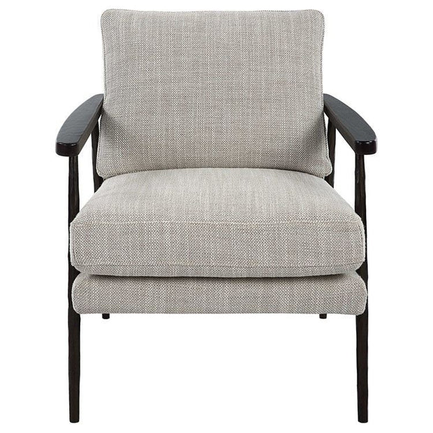 Uttermost Sebastian Ivory and Beige Fabric With Dark Bronze Iron Accent Chair