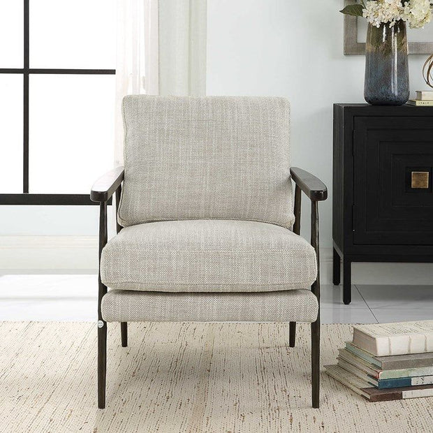Uttermost Sebastian Ivory and Beige Fabric With Dark Bronze Iron Accent Chair