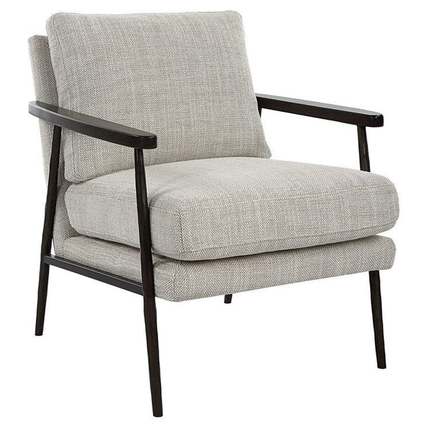 Uttermost Sebastian Ivory and Beige Fabric With Dark Bronze Iron Accent Chair