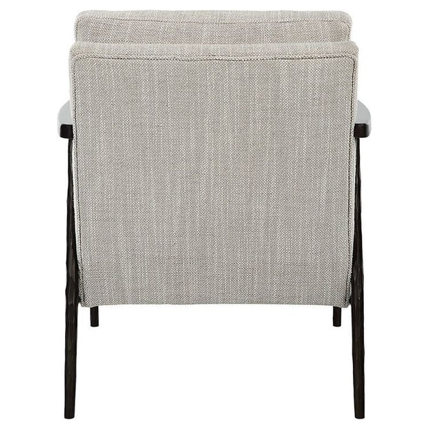 Uttermost Sebastian Ivory and Beige Fabric With Dark Bronze Iron Accent Chair