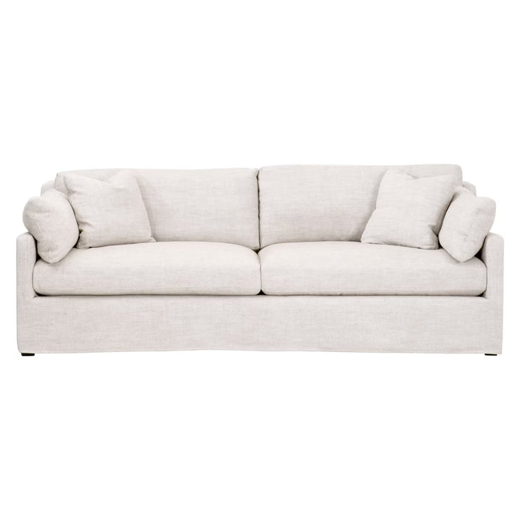 Essentials For Living Lena 95” Slope Arm Slipcovered Sofa ~ Performance Latte Micro Boucle