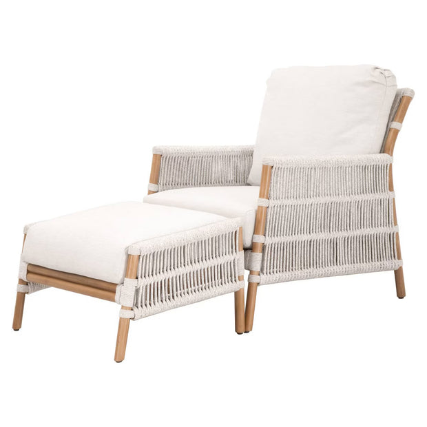 Essentials For Living Bacara Club Chair With Footstool~ White Speckle Rope, Performance White Speckle And Natural Rattan
