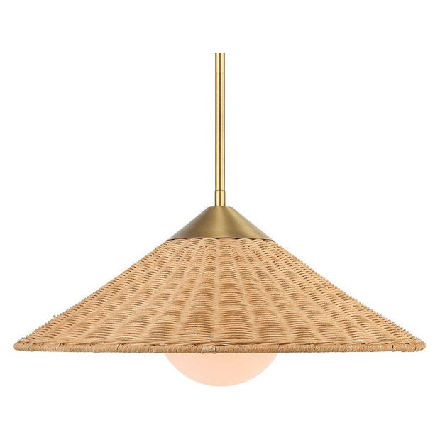 Uttermost Phuvinh Natural Rattan Coolie Shaped Shade with Antique Brass Accents Pendant Light