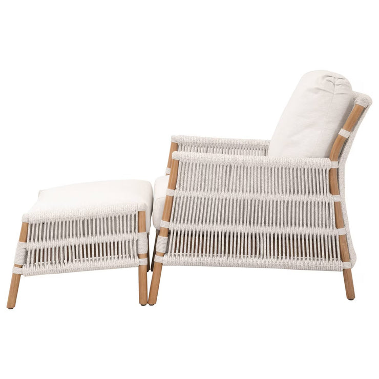 Essentials For Living Bacara Club Chair With Footstool~ White Speckle Rope, Performance White Speckle And Natural Rattan