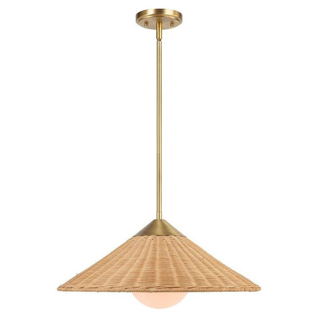 Uttermost Phuvinh Natural Rattan Coolie Shaped Shade with Antique Brass Accents Pendant Light