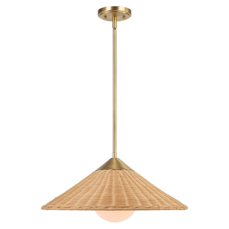 Uttermost Phuvinh Natural Rattan Coolie Shaped Shade with Antique Brass Accents Pendant Light