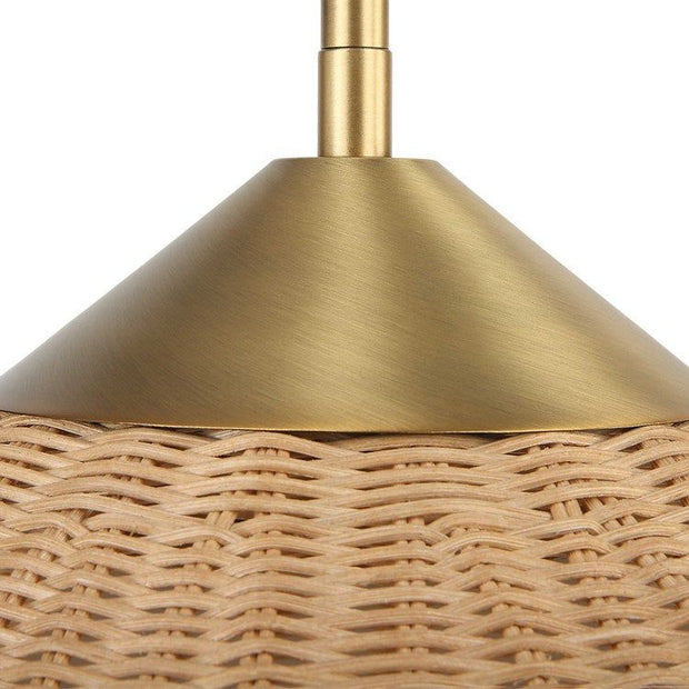 Uttermost Phuvinh Natural Rattan Coolie Shaped Shade with Antique Brass Accents Pendant Light