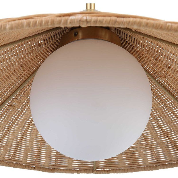 Uttermost Phuvinh Natural Rattan Coolie Shaped Shade with Antique Brass Accents Pendant Light