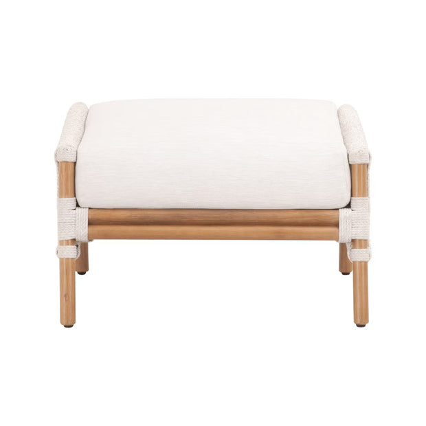 Essentials For Living Bacara Footstool~ White Speckle Flat Rope, Performance White Speckle, Natural Rattan