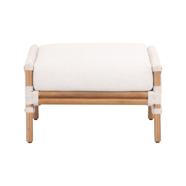 Essentials For Living Bacara Footstool~ White Speckle Flat Rope, Performance White Speckle, Natural Rattan