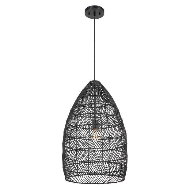 Uttermost Nandi Woven Rattan Matte Black Shade Pendant Light