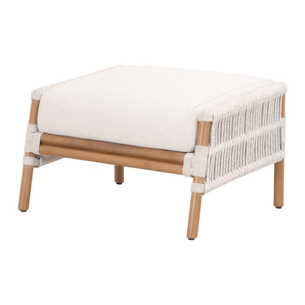 Essentials For Living Bacara Footstool~ White Speckle Flat Rope, Performance White Speckle, Natural Rattan