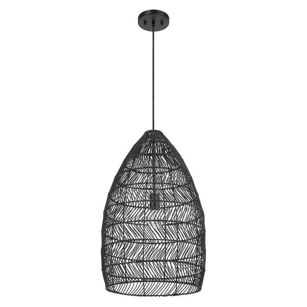 Uttermost Nandi Woven Rattan Matte Black Shade Pendant Light