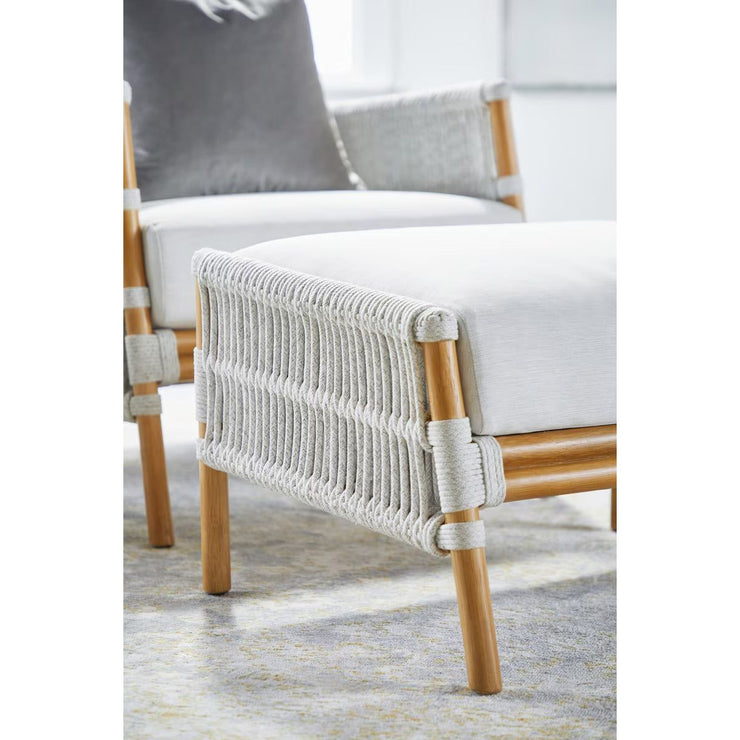 Essentials For Living Bacara Footstool~ White Speckle Flat Rope, Performance White Speckle, Natural Rattan