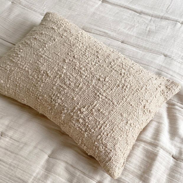 Anaya Home Cozy Cotton Beige Boucle Lumbar Pillow 14x20 With Down Insert