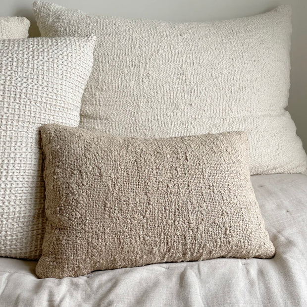 Anaya Home Cozy Cotton Beige Boucle Lumbar Pillow 14x20 With Down Insert