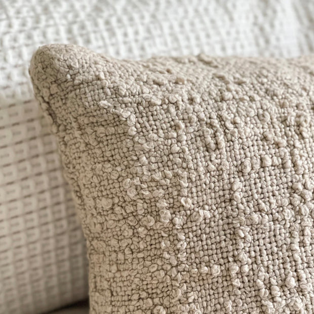 Anaya Home Cozy Cotton Beige Boucle Lumbar Pillow 14x20 With Down Insert
