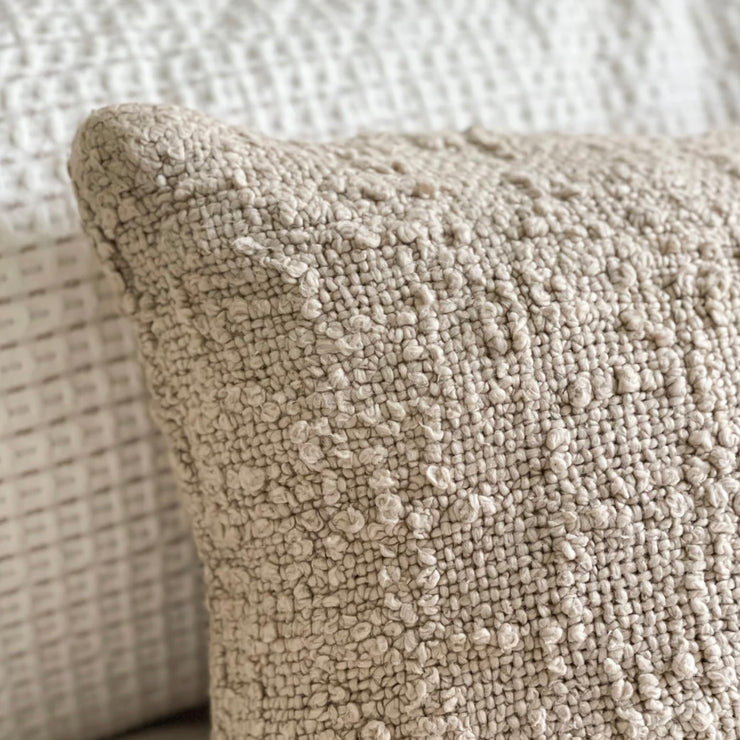 Anaya Home Cozy Cotton Beige Boucle Lumbar Pillow 14x20 With Down Insert