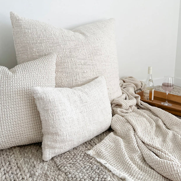 Anaya Home Cozy Cotton White Boucle Lumbar Pillow 14x20 With Down Insert