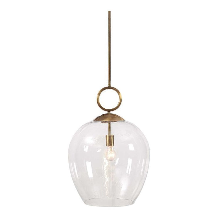 Uttermost Calix Extra Large Clear Blown Glass With Aged Brass Accents Pendant Light