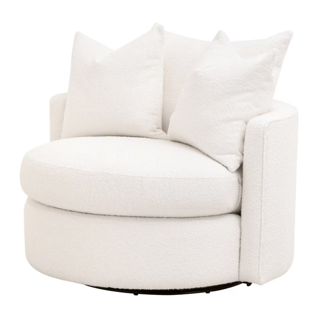 Essentials For Living Lourne Petite Swivel Sofa Chair ~ LiveSmart Boucle-Snow