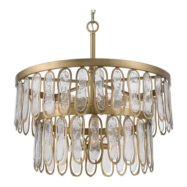 Uttermost Aurelie Seeded Glass Two Tier Stacked With Antique Brass Accents 9 Light Pendant