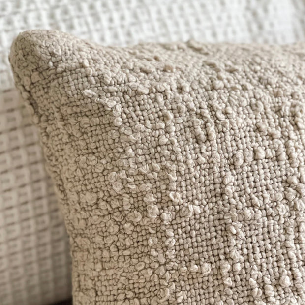 Anaya Home Cozy Cotton Beige Boucle Pillow 20x20 With Down Insert