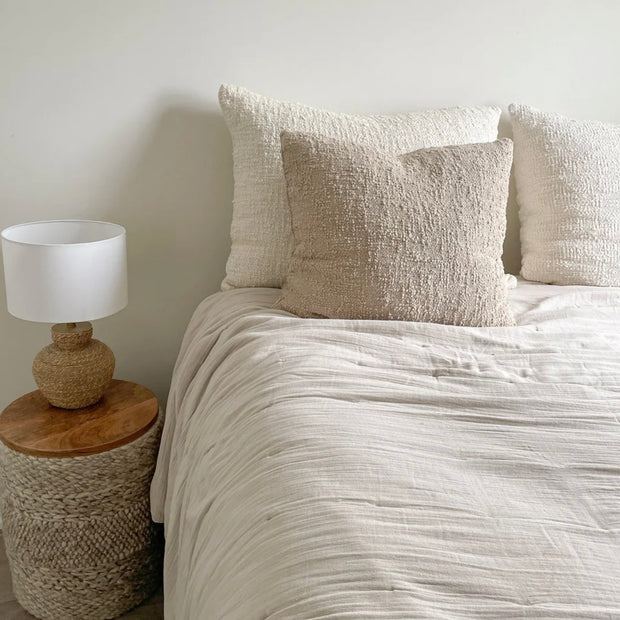 Anaya Home Cozy Cotton Beige Boucle Pillow 20x20 With Down Insert