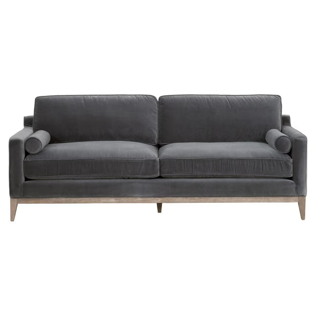 Essentials For Living Parker 86” Post Modern Sofa ~ Dark Dove Velvet, Natural Gray Oak
